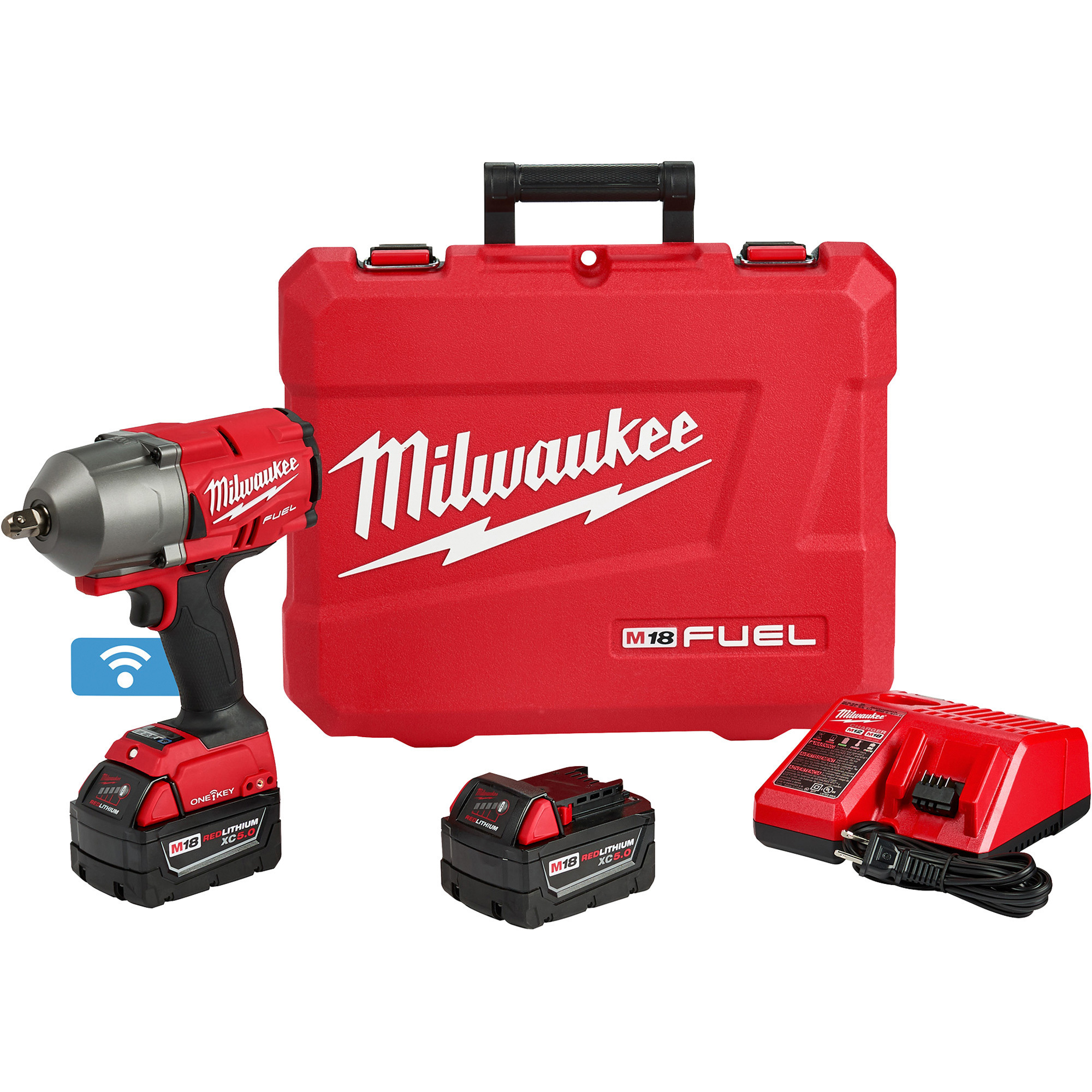 Milwaukee M18 FUEL with ONE-KEY High-Torque Impact Wrench with Pin Detent Kit, 1/2in. Drive, 1100 Ft./Lbs. Max Torque, 2 Batteries, Model# 2862-22R